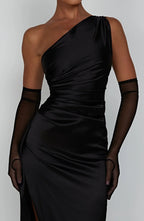 Satijnen Splitjurk Dames Elegant One Shoulder | Aria
