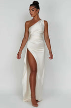 Satijnen Splitjurk Dames Elegant One Shoulder | Aria