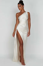 Satijnen Splitjurk Dames Elegant One Shoulder | Aria