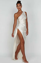 Satijnen Splitjurk Dames Elegant One Shoulder | Aria
