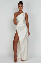 Satijnen Splitjurk Dames Elegant One Shoulder | Aria