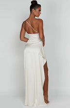 Satijnen Splitjurk Dames Elegant One Shoulder | Aria