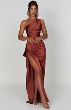 Satijnen Splitjurk Dames Elegant One Shoulder | Aria