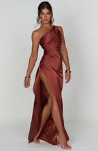 Satijnen Splitjurk Dames Elegant One Shoulder | Aria