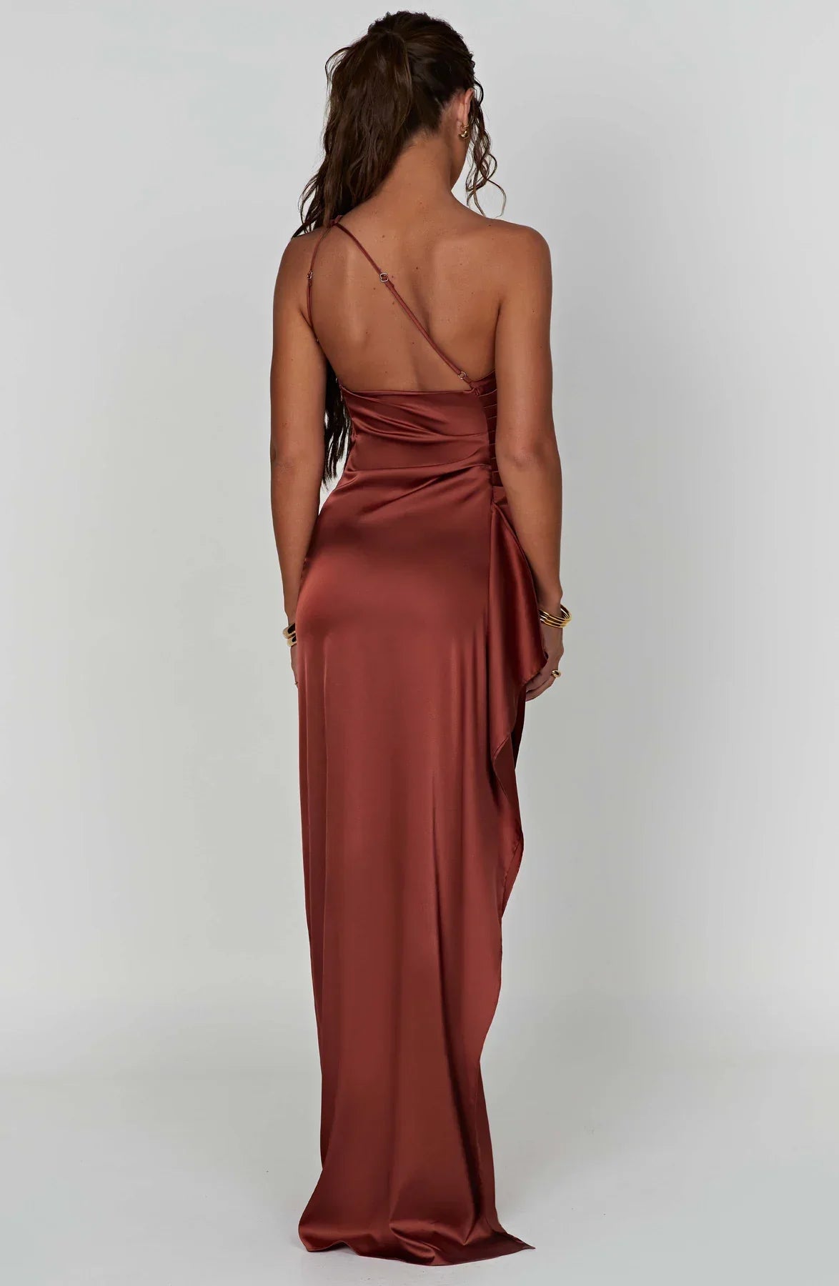 Satijnen Splitjurk Dames Elegant One Shoulder | Aria