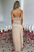 Satijnen Splitjurk Dames Elegant One Shoulder | Aria