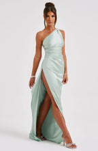 Satijnen Splitjurk Dames Elegant One Shoulder | Aria