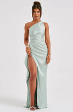 Satijnen Splitjurk Dames Elegant One Shoulder | Aria