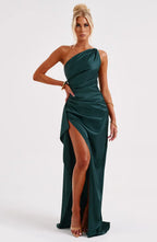 Satijnen Splitjurk Dames Elegant One Shoulder | Aria