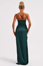 Satijnen Splitjurk Dames Elegant One Shoulder | Aria