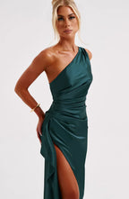 Satijnen Splitjurk Dames Elegant One Shoulder | Aria