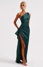 Satijnen Splitjurk Dames Elegant One Shoulder | Aria