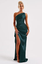 Satijnen Splitjurk Dames Elegant One Shoulder | Aria