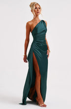 Satijnen Splitjurk Dames Elegant One Shoulder | Aria