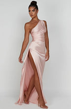 Satijnen Splitjurk Dames Elegant One Shoulder | Aria