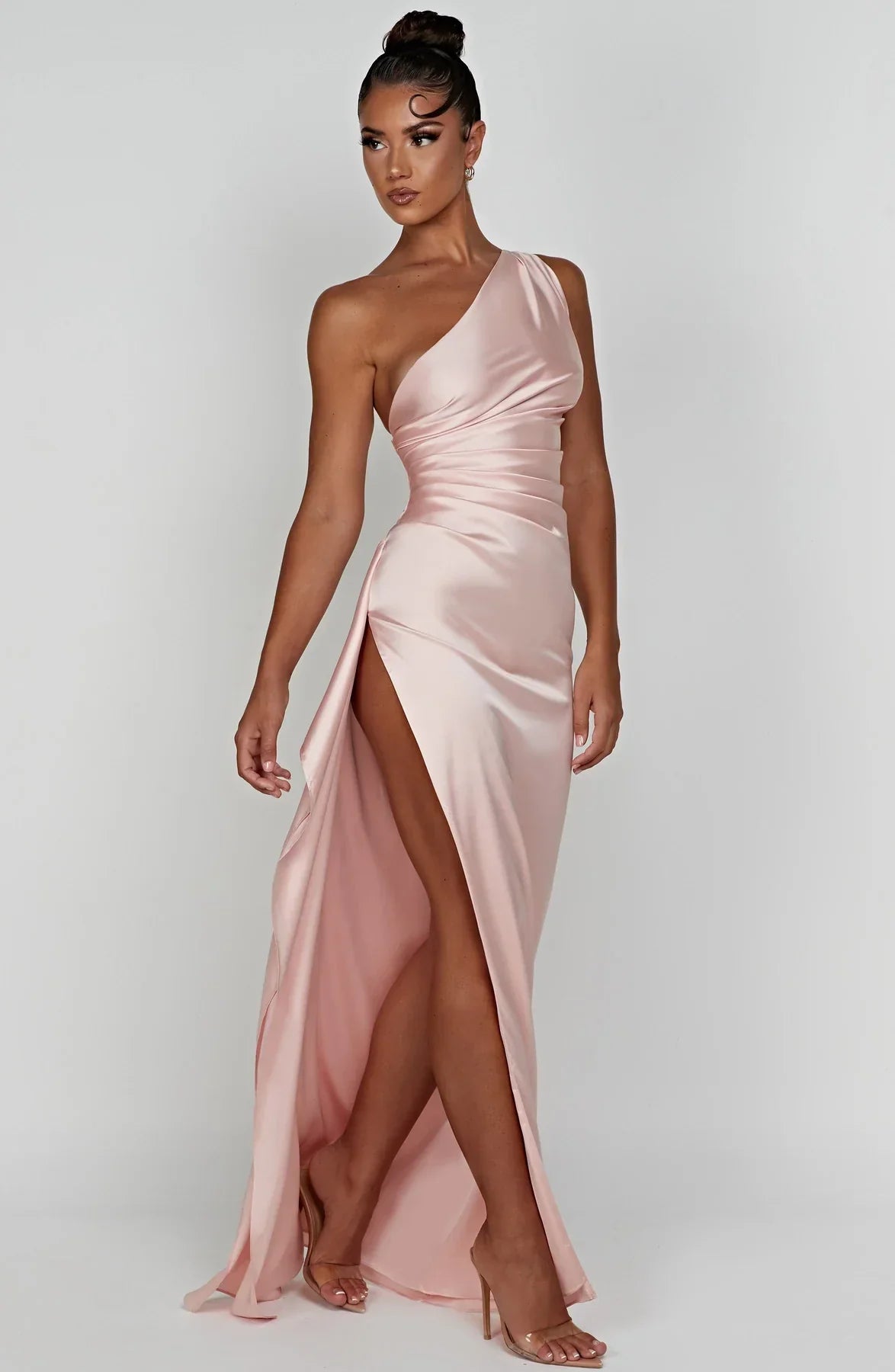 Satijnen Splitjurk Dames Elegant One Shoulder | Aria