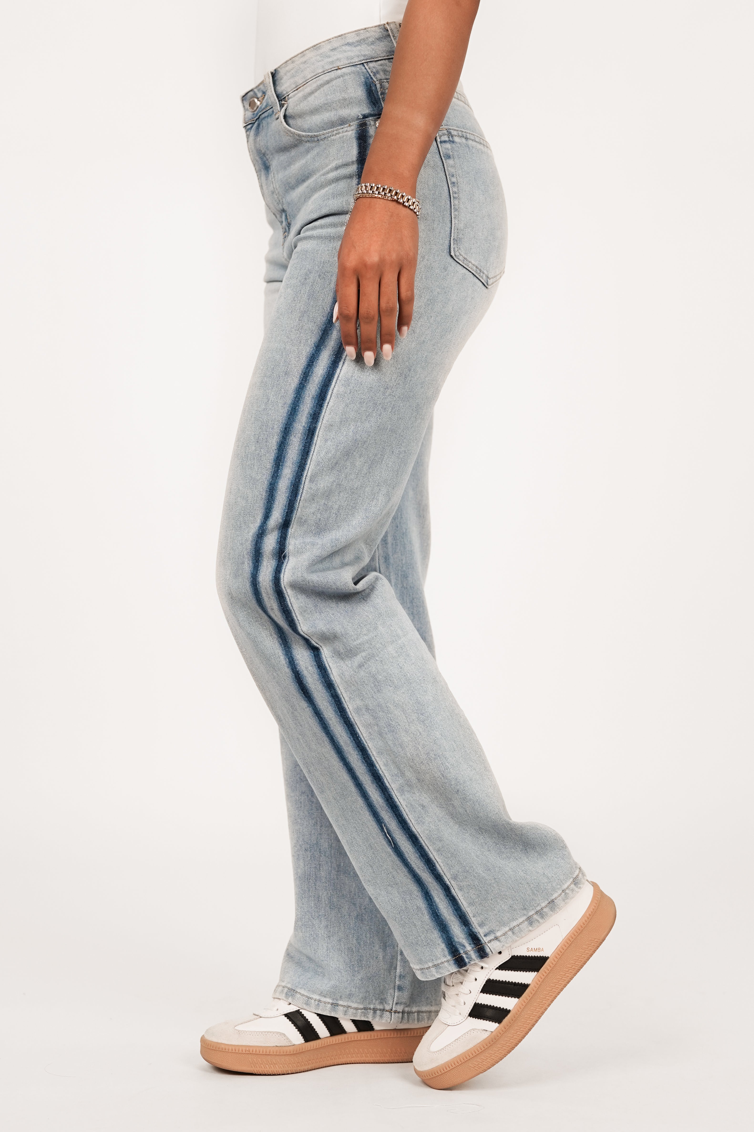 Straight Leg Jeans Dames High Waist Streep Lichtblauw | Demi