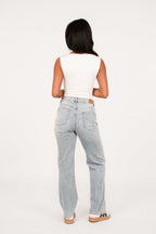 Straight Leg Jeans Dames High Waist Streep Lichtblauw | Demi
