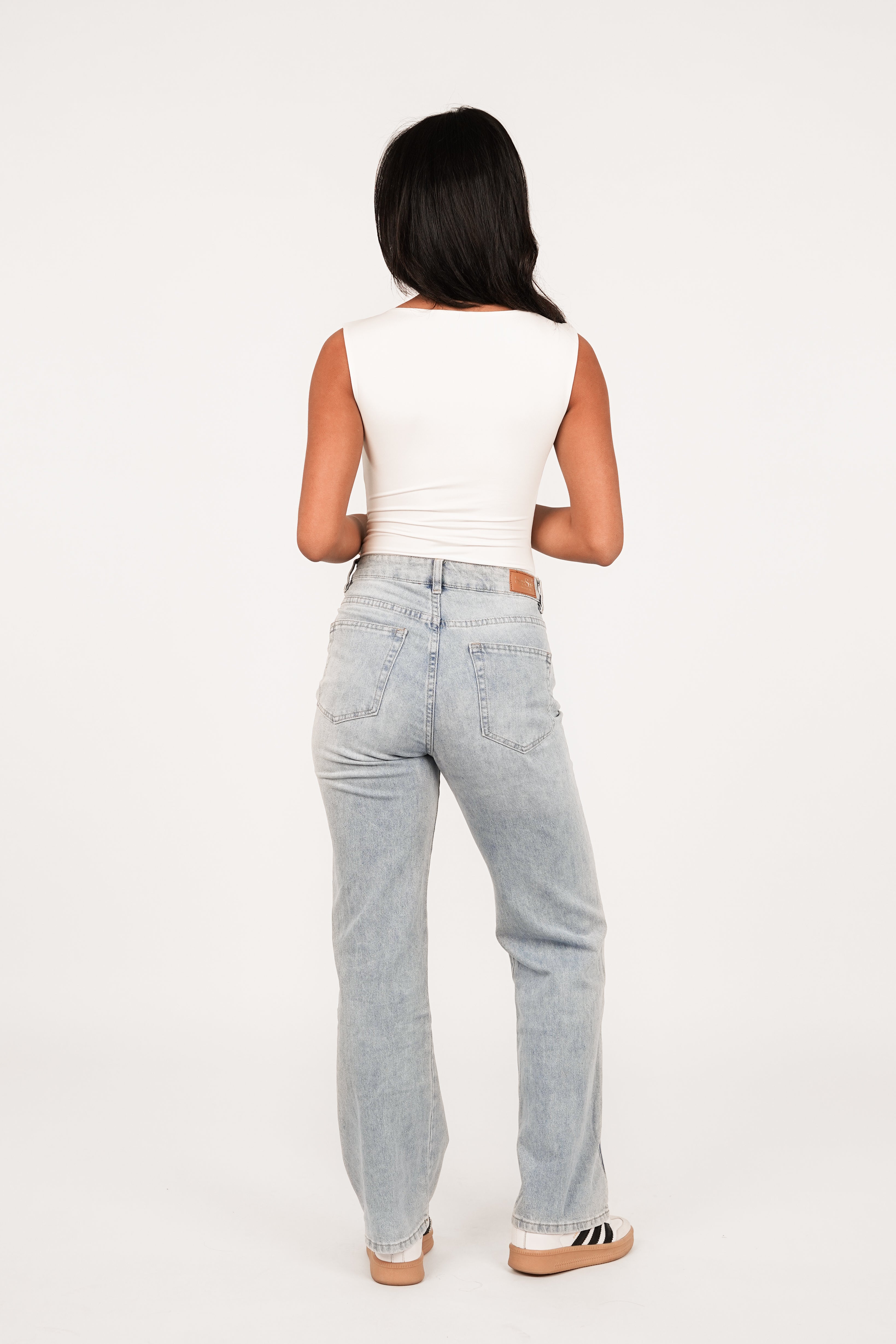 Straight Leg Jeans Dames High Waist Streep Lichtblauw | Demi