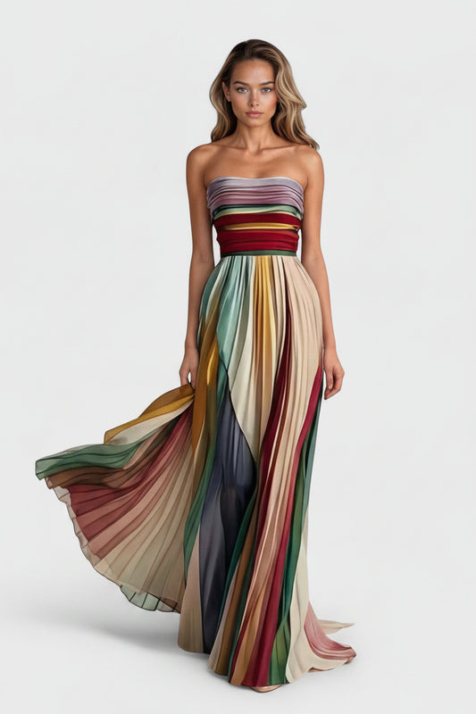 Strapless Jurk met Plooien Dames | Regenboog & Zomer | Avara