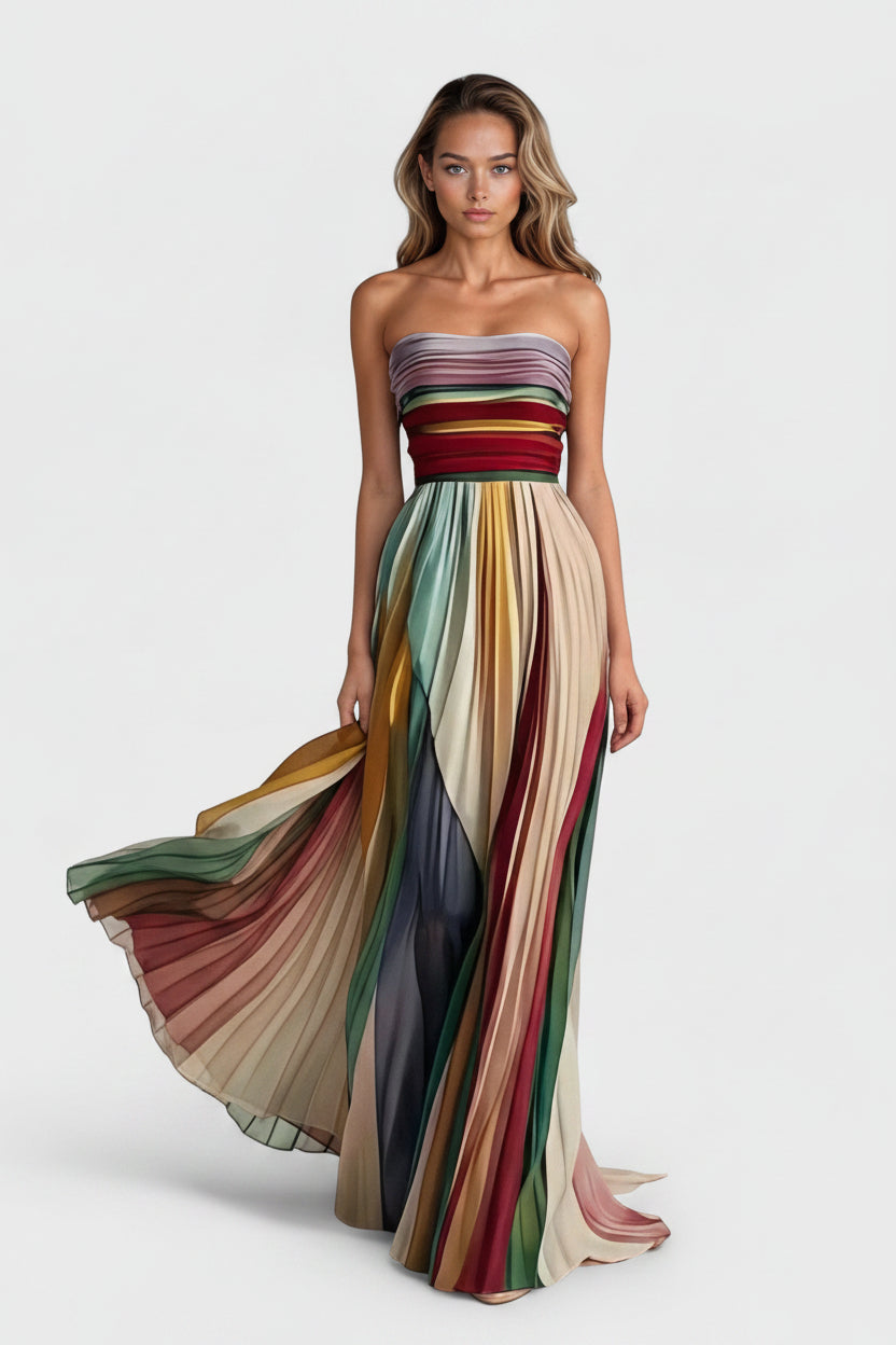 Strapless Jurk met Plooien Dames | Regenboog & Zomer | Avara