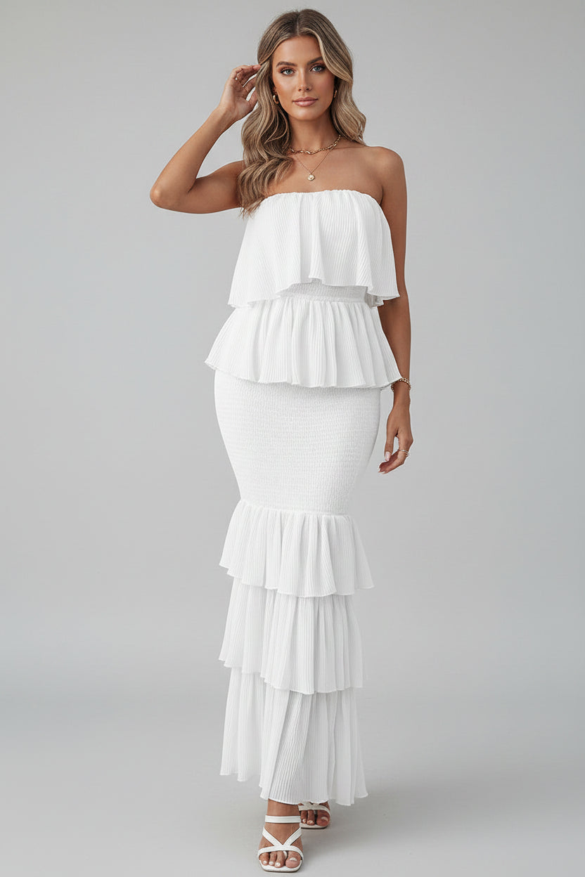 Strapless Maxi Jurk Dames Feest Elegant Ruffles | Naïara