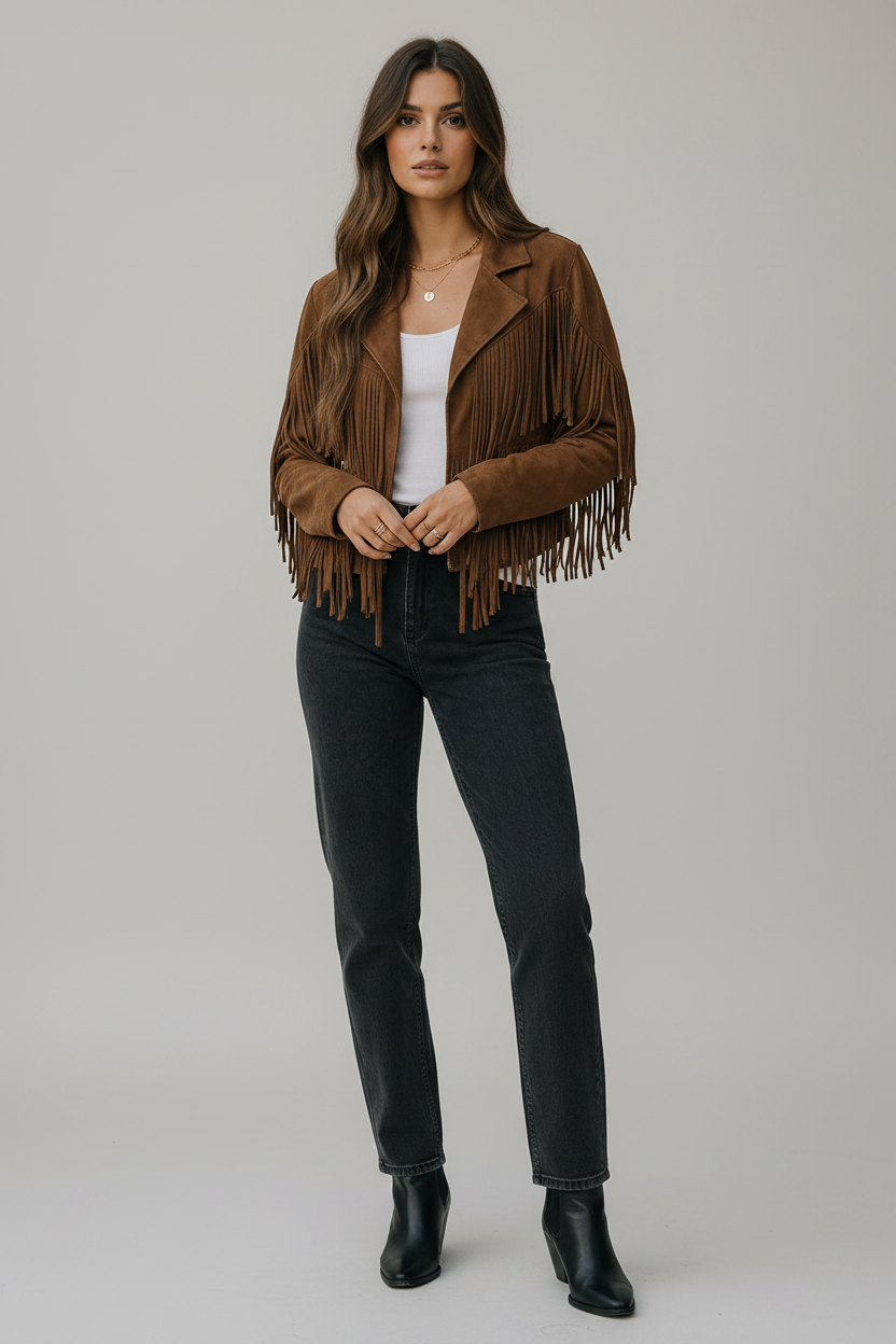 Suède Jasje met Franjes Dames | Boho & Retro Stijl | Danika