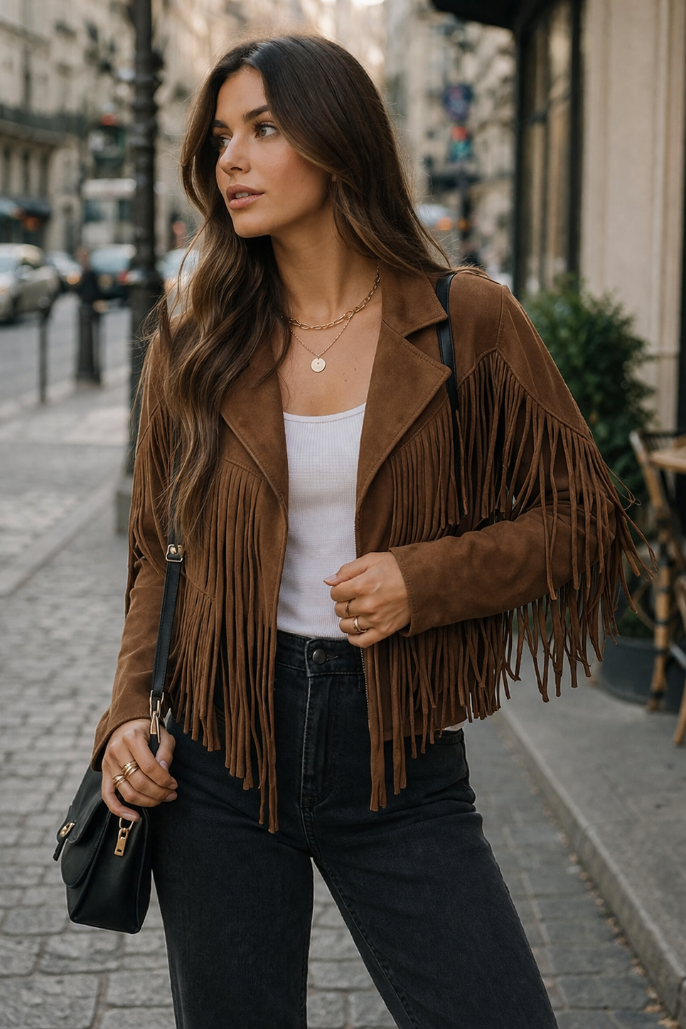 Suède Jasje met Franjes Dames | Boho & Retro Stijl | Danika