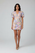 Transparante Mini Jurk met Pofmouwen Dames | Kant & Bloemenprint | Floriane