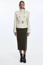 Trenchcoat met Hoge Kraag Dames | Strikceintuur & Tijdloos | Mirava