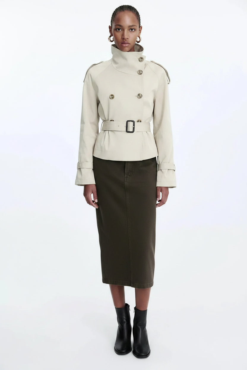 Trenchcoat met Hoge Kraag Dames | Strikceintuur & Tijdloos | Mirava