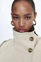 Trenchcoat met Hoge Kraag Dames | Strikceintuur & Tijdloos | Mirava