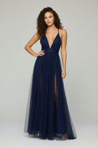 Tulle Maxi Jurk Dames Elegant Diepe V-hals Open Rug | Naïa