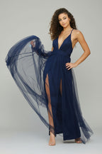 Tulle Maxi Jurk Dames Elegant Diepe V-hals Open Rug | Naïa