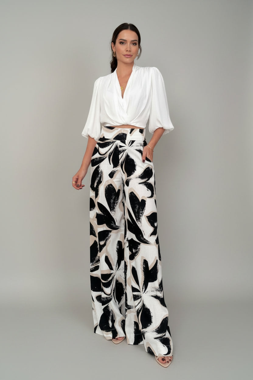 Tweedelig Set Dames Crop Blouse Palazzo Broek | Fleurine