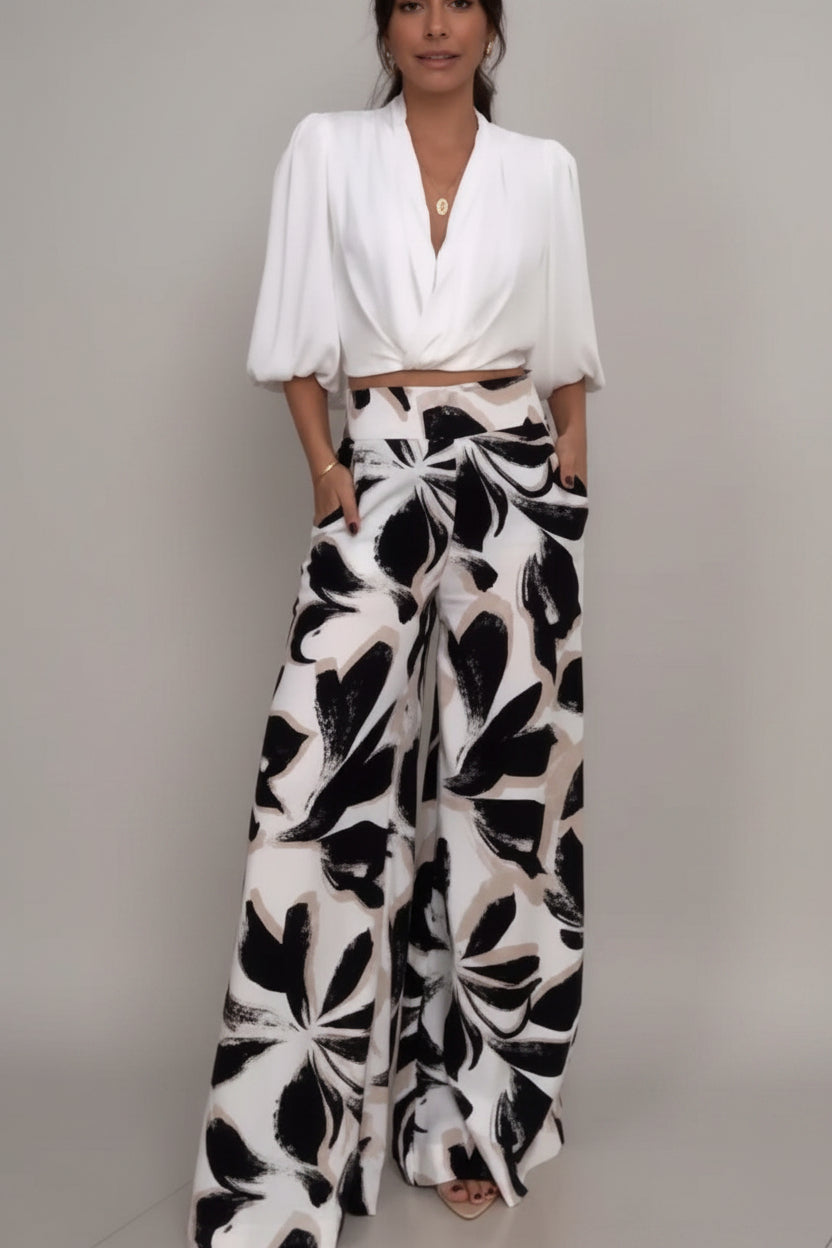Tweedelig Set Dames Crop Blouse Palazzo Broek | Fleurine
