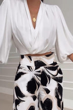 Tweedelig Set Dames Crop Blouse Palazzo Broek | Fleurine