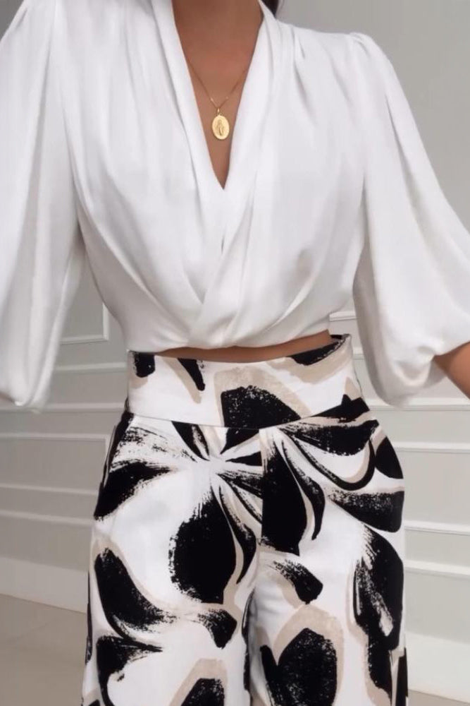 Tweedelig Set Dames Crop Blouse Palazzo Broek | Fleurine
