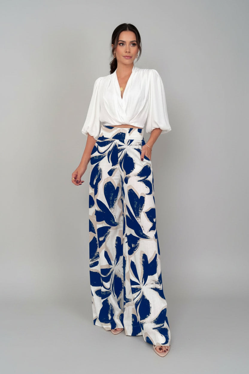 Tweedelig Set Dames Crop Blouse Palazzo Broek | Fleurine