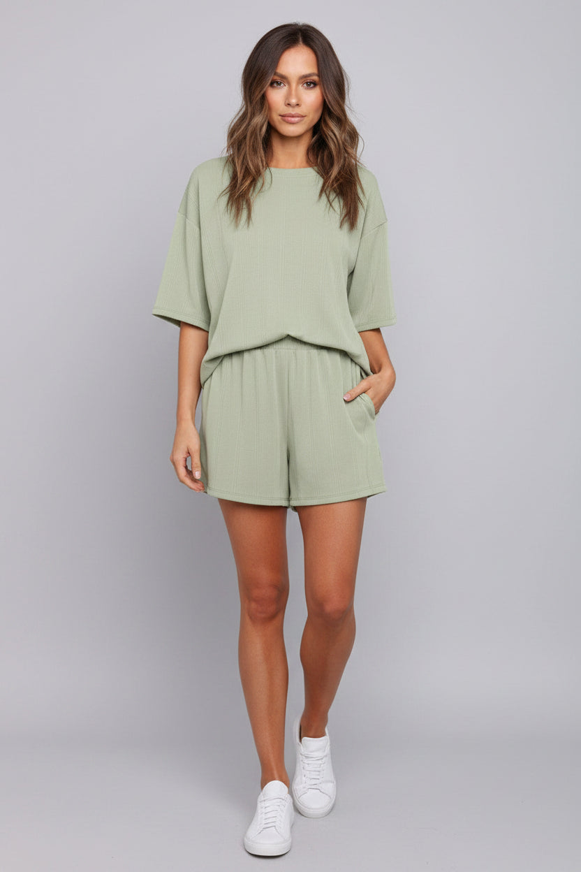 Tweedelige Dames Set Chiara - Ronde Hals Top en Wijde Shorts