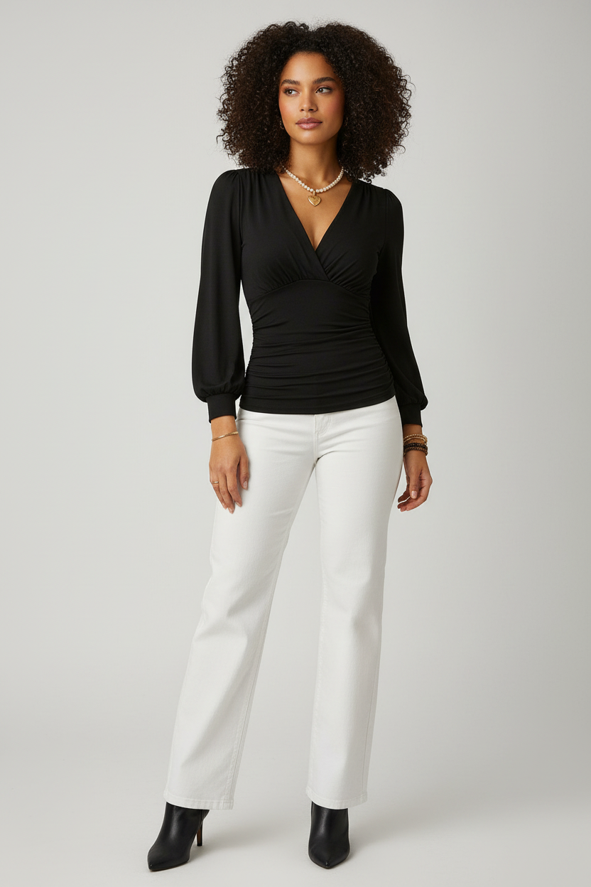 V-hals Longsleeve Top Dames Casual Elegant | Velora