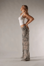 Wijdvallende Camo Cargo Broek met Vintage Wash Dames | Stoer | Bethanny