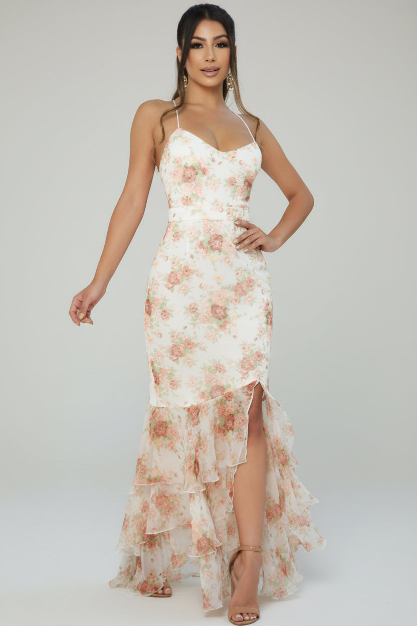 Witte Bloemen Maxi Jurk Dames Elegant Bruiloft | Flore