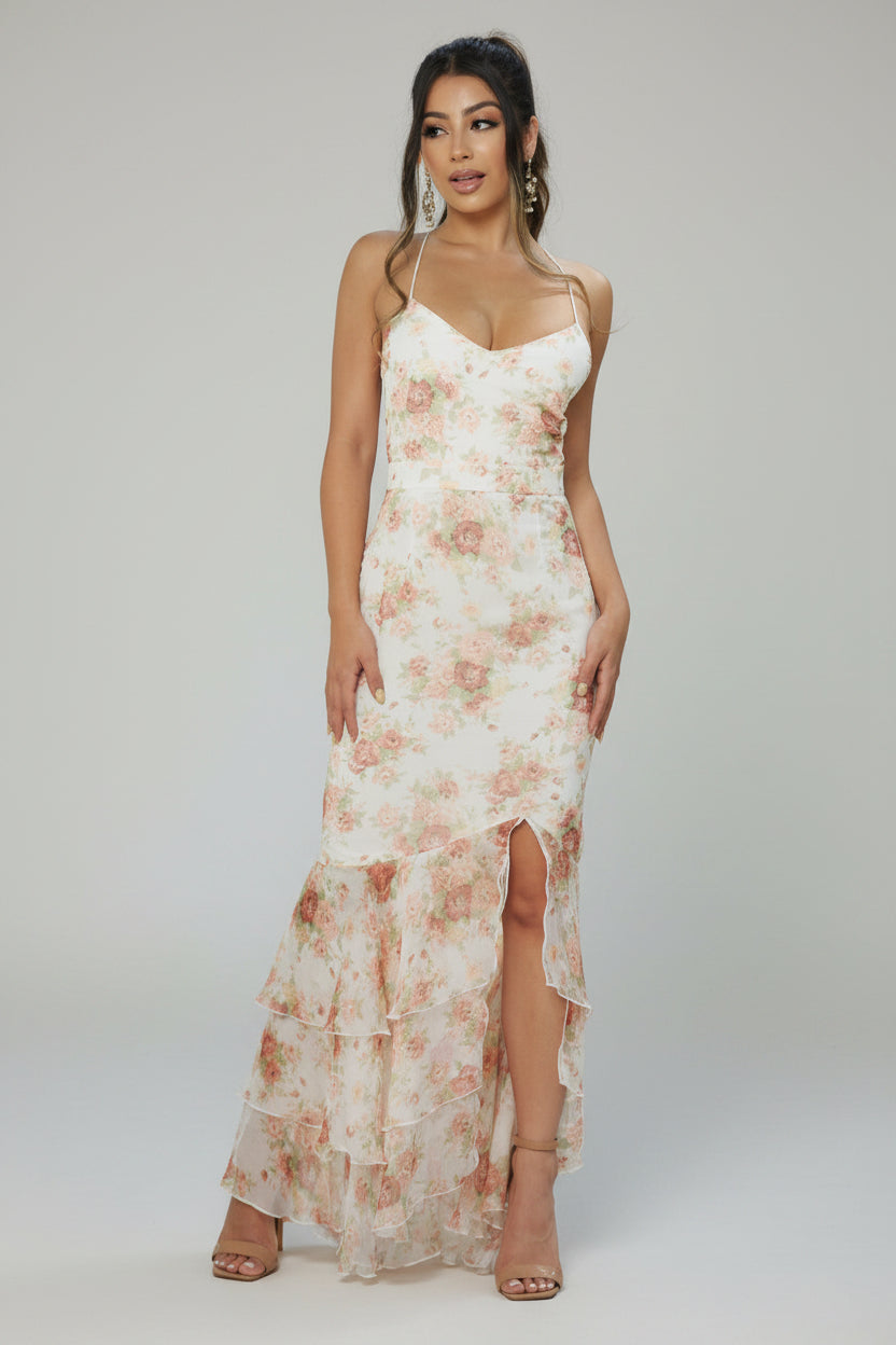 Witte Bloemen Maxi Jurk Dames Elegant Bruiloft | Flore