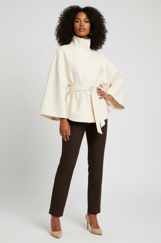 Wollen Cape Jas met Kimono Mouwen & Hoge Hals Dames | Luxe | Jannah