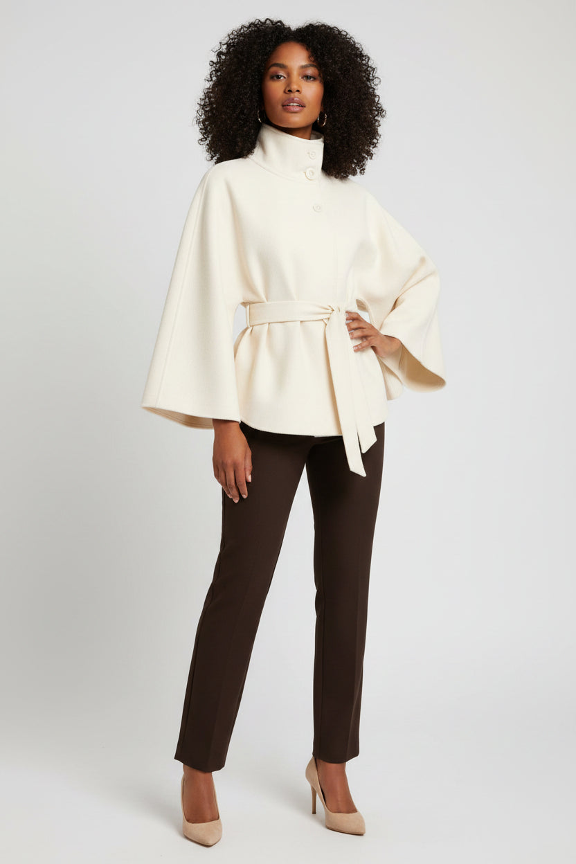 Wollen Cape Jas met Kimono Mouwen & Hoge Hals Dames | Luxe | Jannah