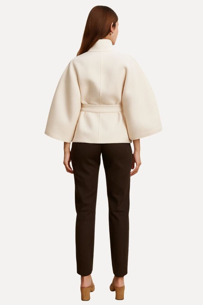 Wollen Cape Jas met Kimono Mouwen & Hoge Hals Dames | Luxe | Jannah