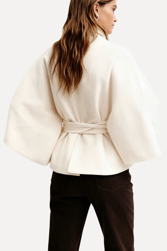 Wollen Cape Jas met Kimono Mouwen & Hoge Hals Dames | Luxe | Jannah