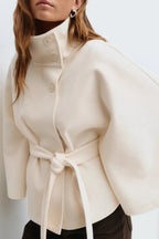 Wollen Cape Jas met Kimono Mouwen & Hoge Hals Dames | Luxe | Jannah