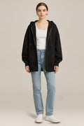 Hoodie Vest Dames met Rits – Oversized Sweatvest met Capuchon in zwart – vooraanzicht